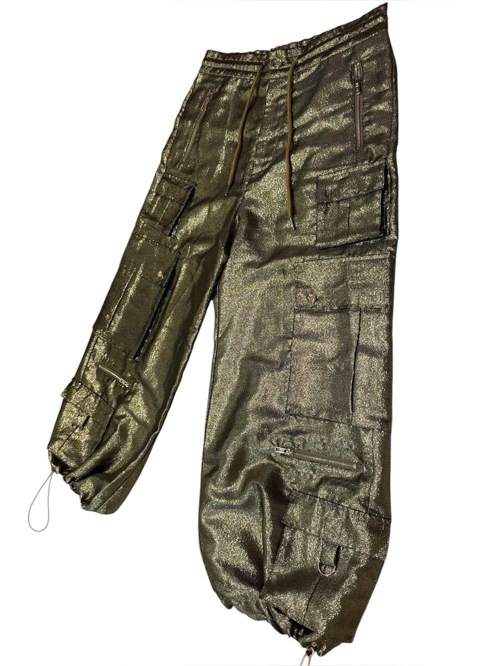 Cynthia Rowley Metallic Cargo Pants in a Black and Gold Size Large - Picture 7 of 10